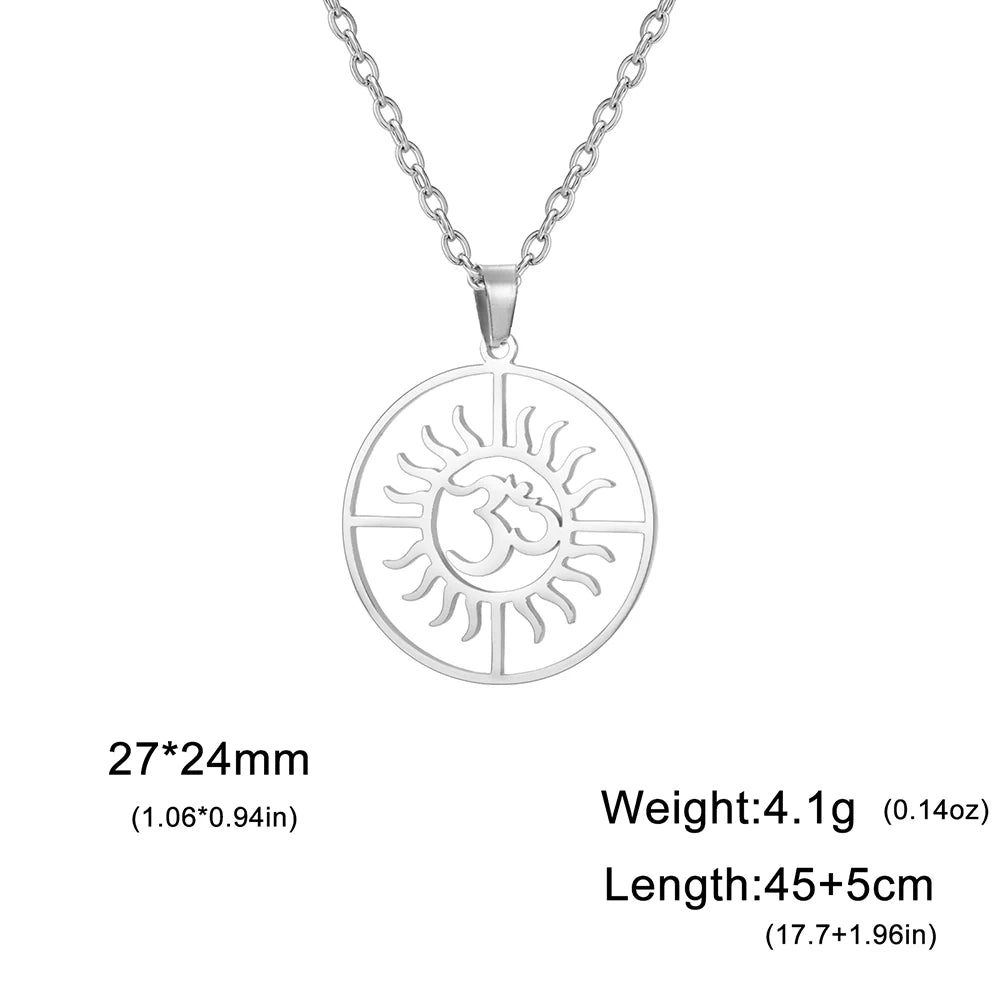 Myshape India Tamil Om Symbol with Trident Pendant Stainless Steel Necklace Om Shiva Symbol Yoga Vintage Talisman Jewelry