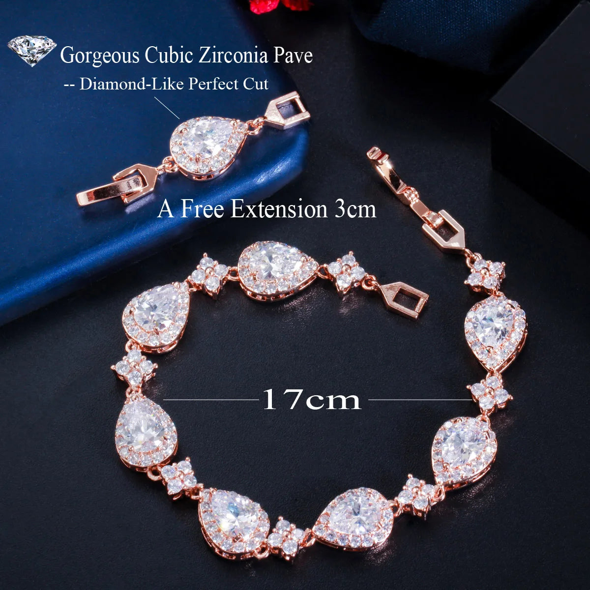 Classic Sparkly Pear Cut Cubic Zirconia CZ Copper Drop Shape Tennis Bracelets for Women Wedding Christmas or Daily Wear Jewelry