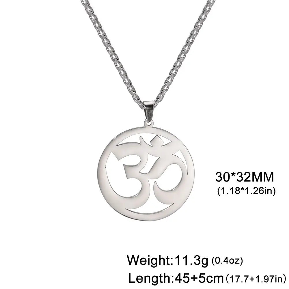 Myshape India Tamil Om Symbol with Trident Pendant Stainless Steel Necklace Om Shiva Symbol Yoga Vintage Talisman Jewelry