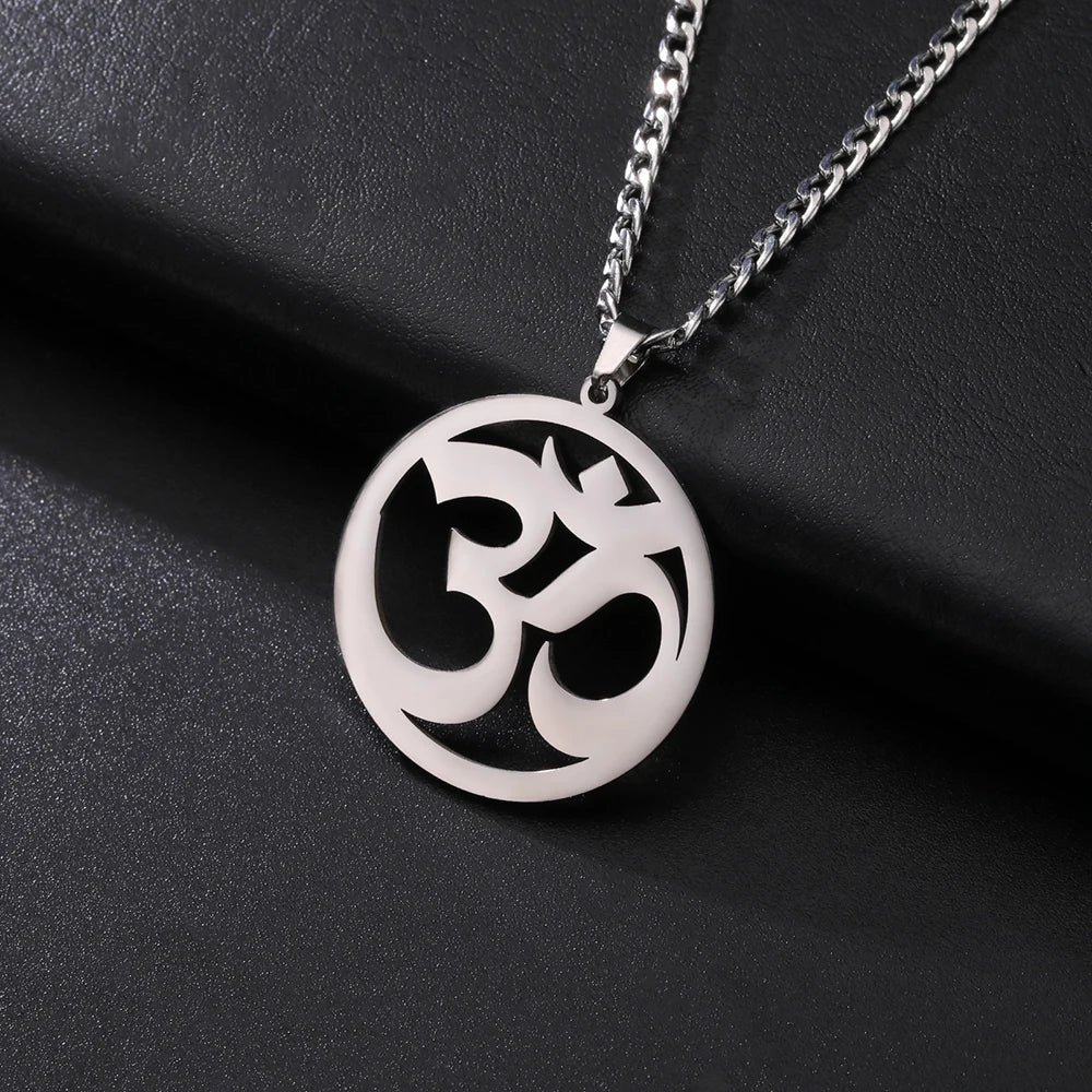 Myshape India Tamil Om Symbol with Trident Pendant Stainless Steel Necklace Om Shiva Symbol Yoga Vintage Talisman Jewelry