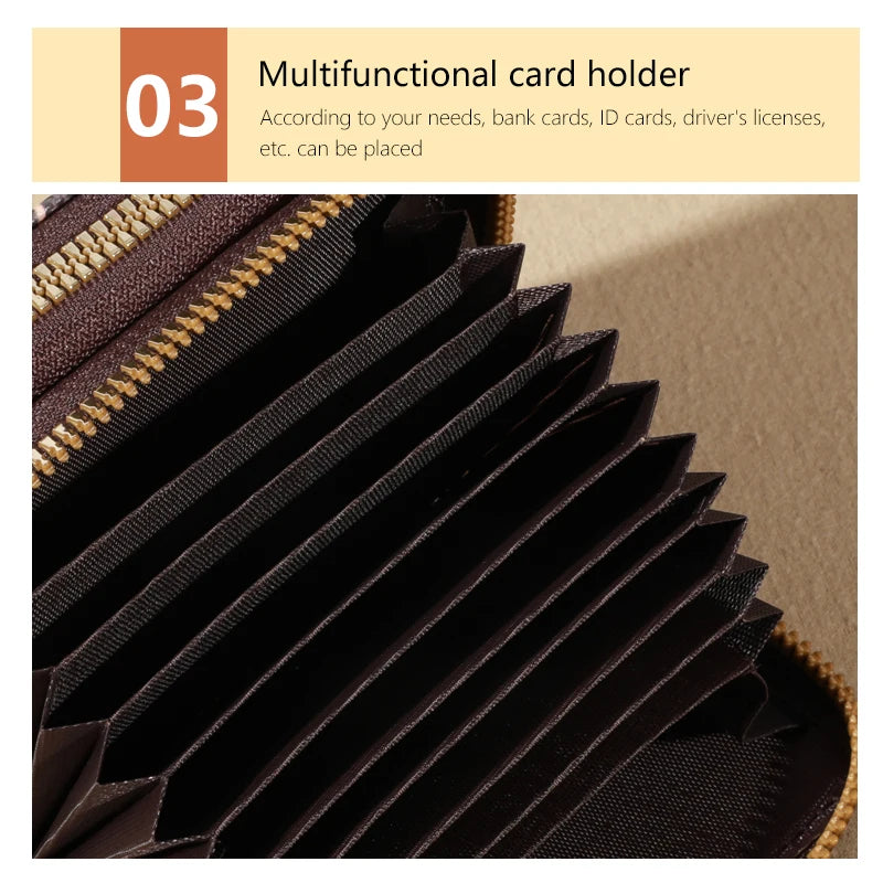 Chic Vintage Zippered Card Holder Wallet for Women - Secure Multi-Card Slots, Fashionable Faux Leather with Coin PurseLuxurious