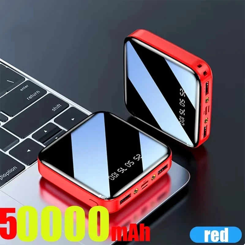 Mini 500000mAh Power Bank Portable Charger Mirror Screen LED Digital Powerbank External Battery for iPhone Huawei