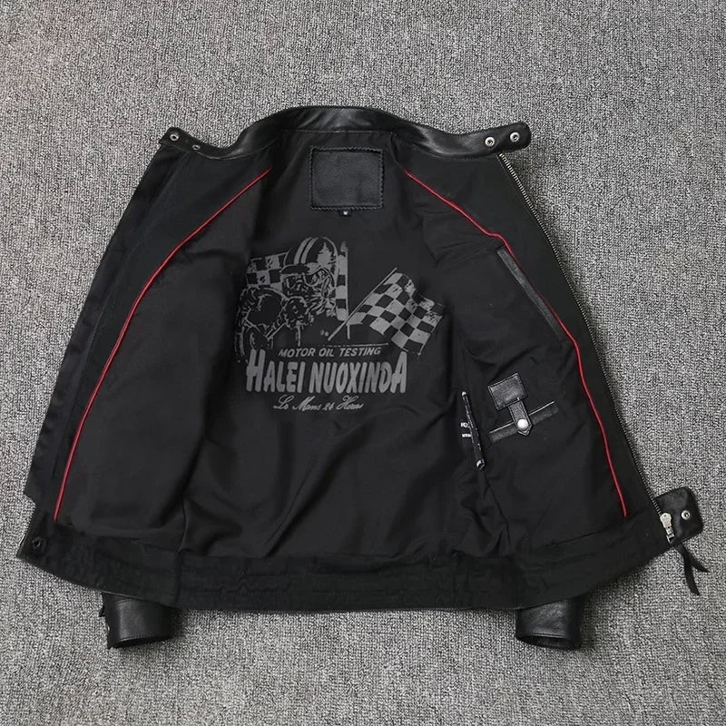 Motorcycle for Men Biker Style Mixed Spinning Slim Cowhide Coat Men  Jackets