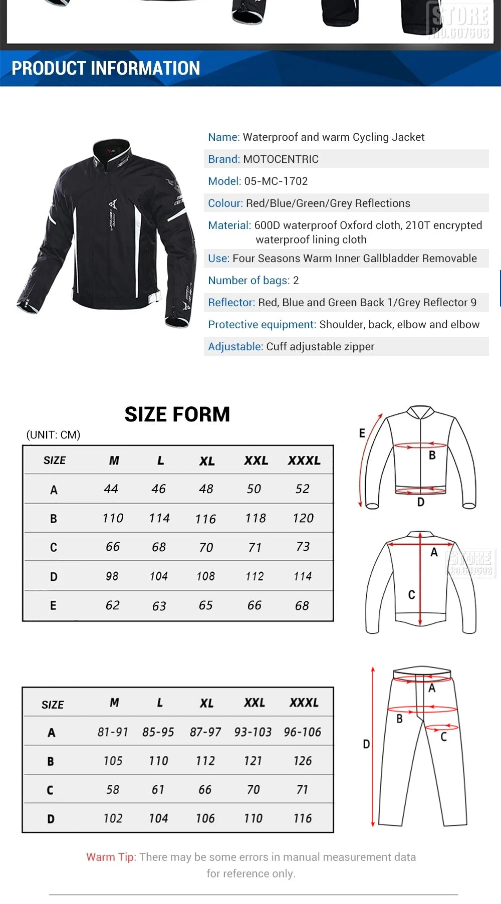 Waterproof Motorcycle Jacket + Pants Suit Summer Winter Body Armor Protective Gear Motocross Jacket Moto Protection Equipment