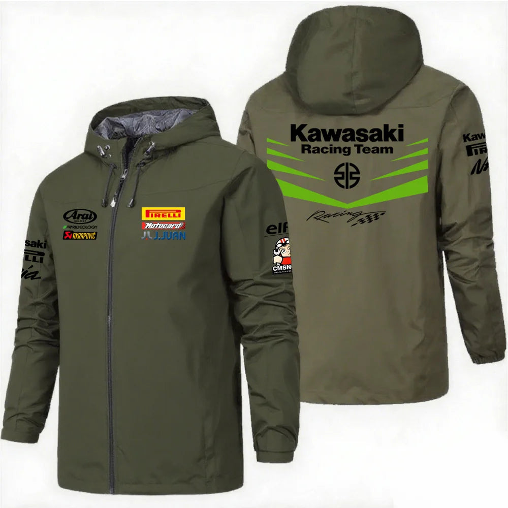 Kawasaki motorcycle assault suit windproof riding suit factory team jacket hooded motorcycle racing suit jacket