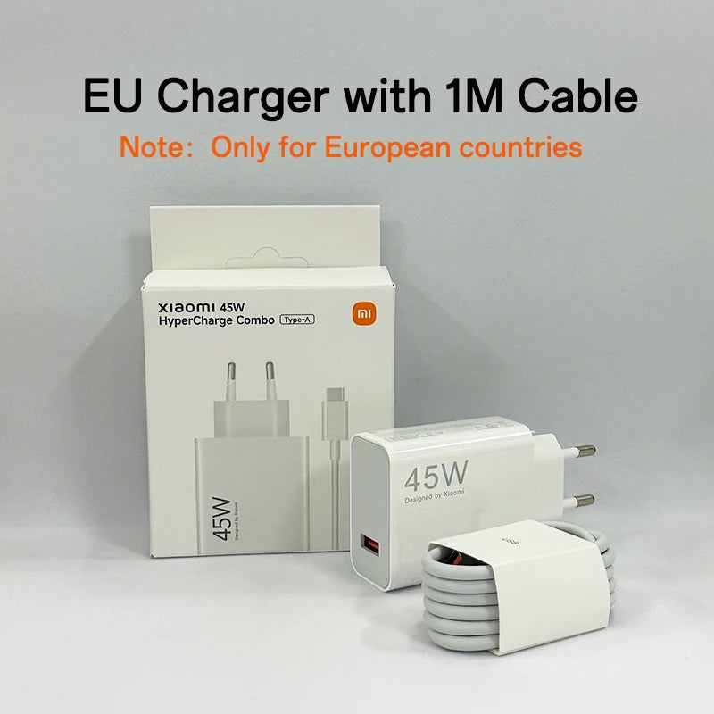 Original Xiaomi Charger 45W Turbo Fast Charging Phone Charger USB Cable with Box Mi 10T Pad 7 6 Redmi Note 14 Pro POCO X7 M7 Pro