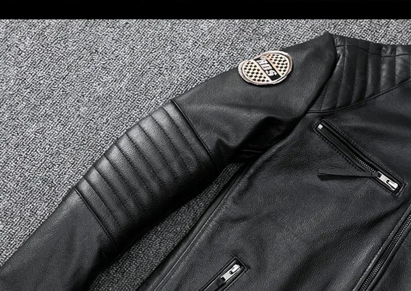Motorcycle for Men Biker Style Mixed Spinning Slim Cowhide Coat Men  Jackets