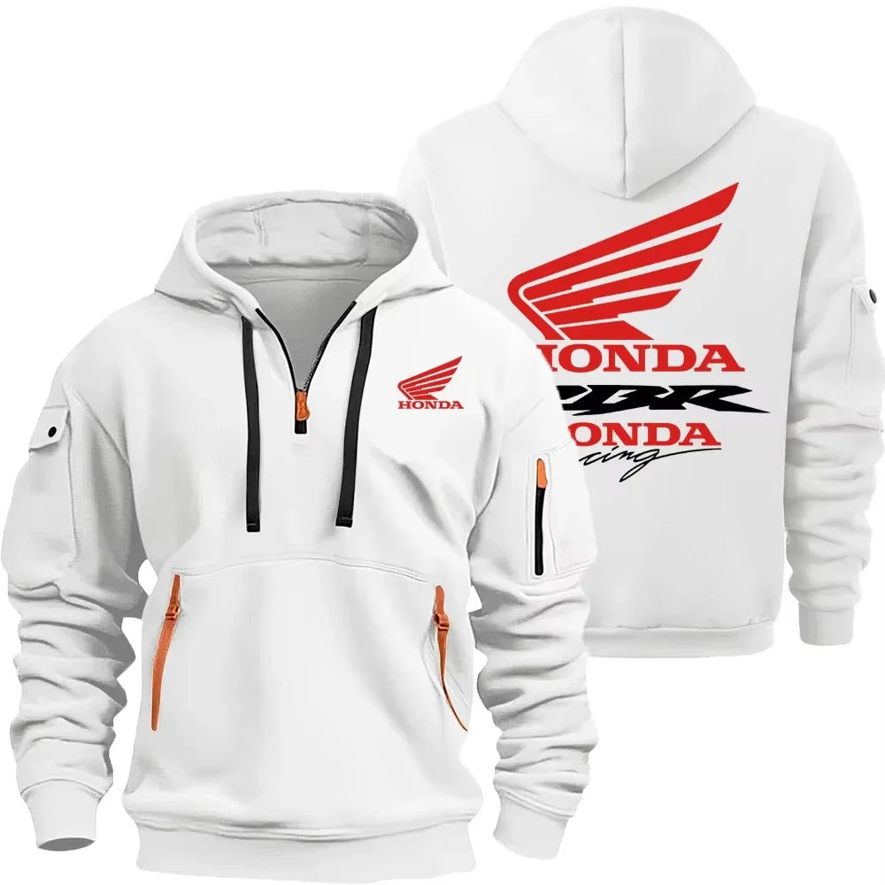Honda Motorcycle Fashion Hoodie for Men Sweatshirt Honda Logo Racing Suit Hooded Zip Top and Pockets