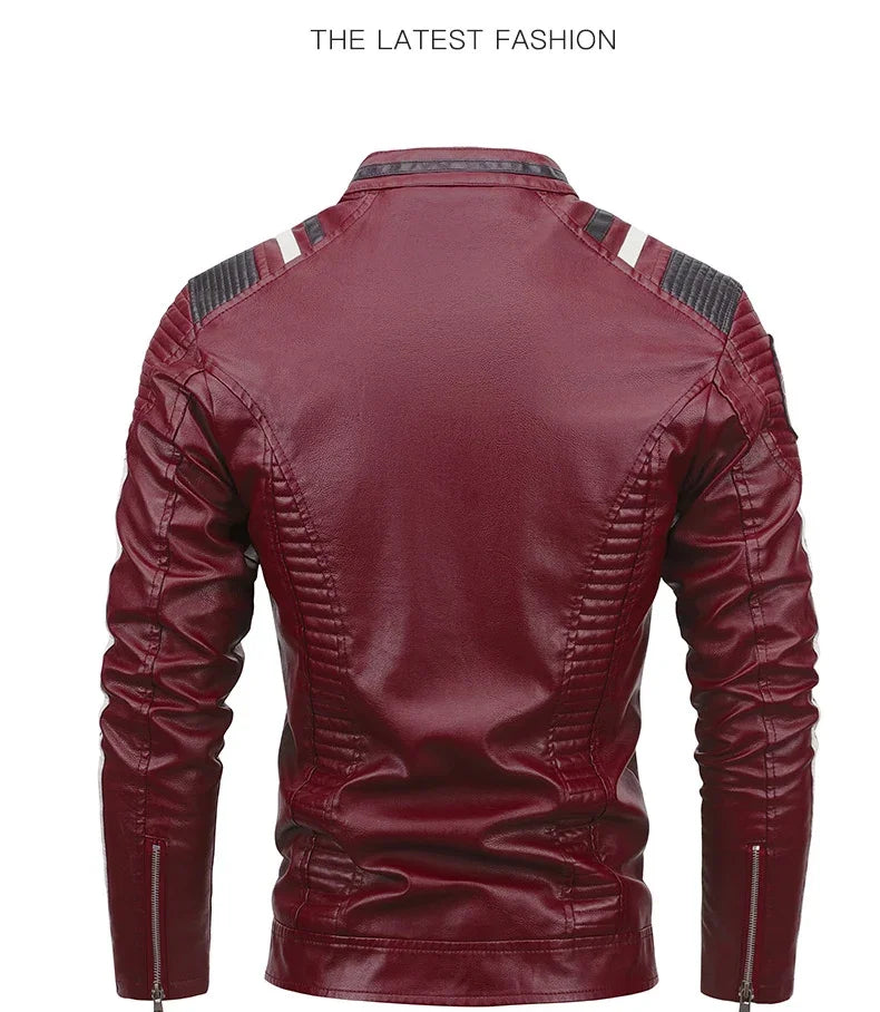 Motorcycle Commuting Racing Suit Men's Outdoor Cycling Coat 2025 Autumn European American Tough Guy Stand Collar Leather Jacket