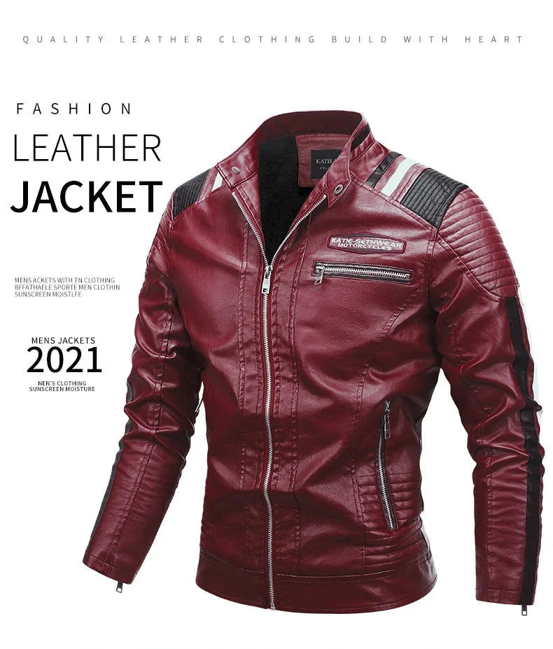 Motorcycle Commuting Racing Suit Men's Outdoor Cycling Coat 2025 Autumn European American Tough Guy Stand Collar Leather Jacket