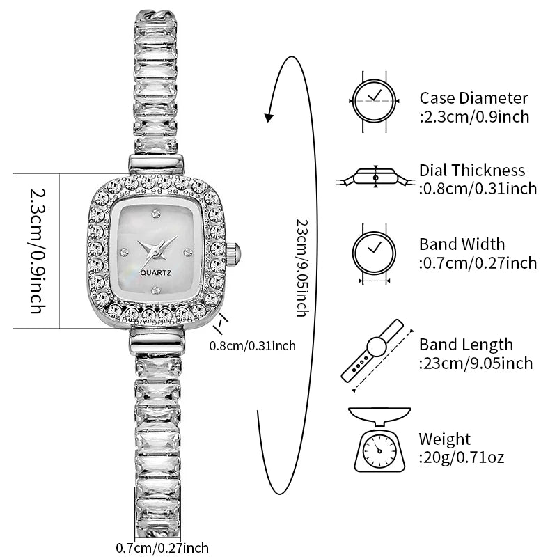 Fashion Rhinestone Women Watch Square Dial Ladies Quartz Watches Bracelet Band Wristwatches