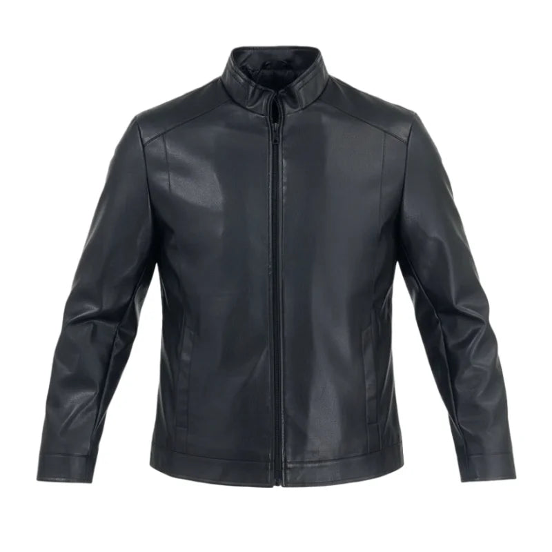 Outdoor Cycling Leather Jacket Warm Windproof Autumn Winter Stand-up Collar Cardigan Long-sleeved Jacket Fitted Motorcycle Suit