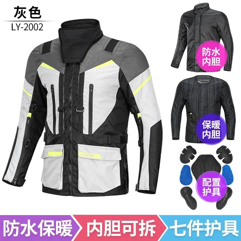 LYSCHY Motorcycle Riding Suit Rally Kit Large Size Drop-proof Waterproof Motorbike Travel Men Four Season Blouson Moto Homme