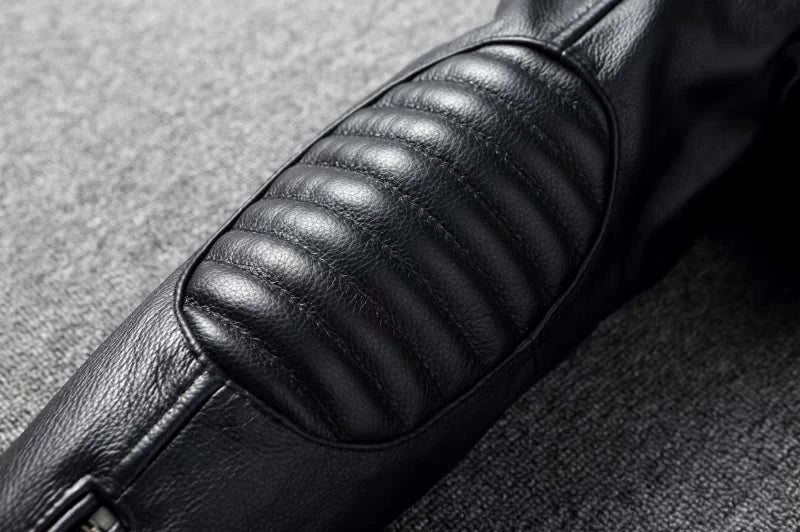 Pure Top Layer Cowhide Motorcycle Suit Leather Jacket Men's Cycling Jacket Slim Fit Stand Collar Short Black Jacket