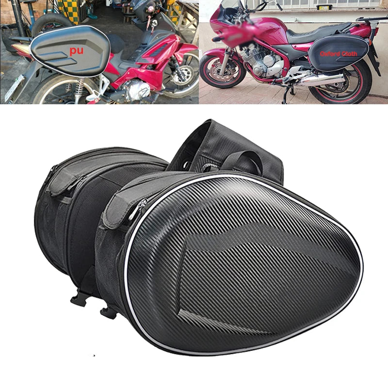 Black 36-58L Motorcycle Saddlebags Waterproof Scooter Tail Luggage Suitcase Saddle Bag Motorbike Side Helmet Riding Travel Bags