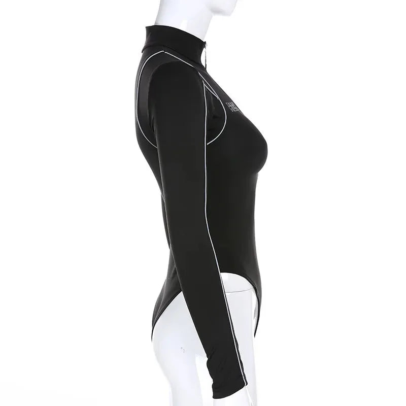 Motorcycle style fashionable jumpsuit autumn and winter long sleeved top fashionable trendy color blocking new women's jumpsuit