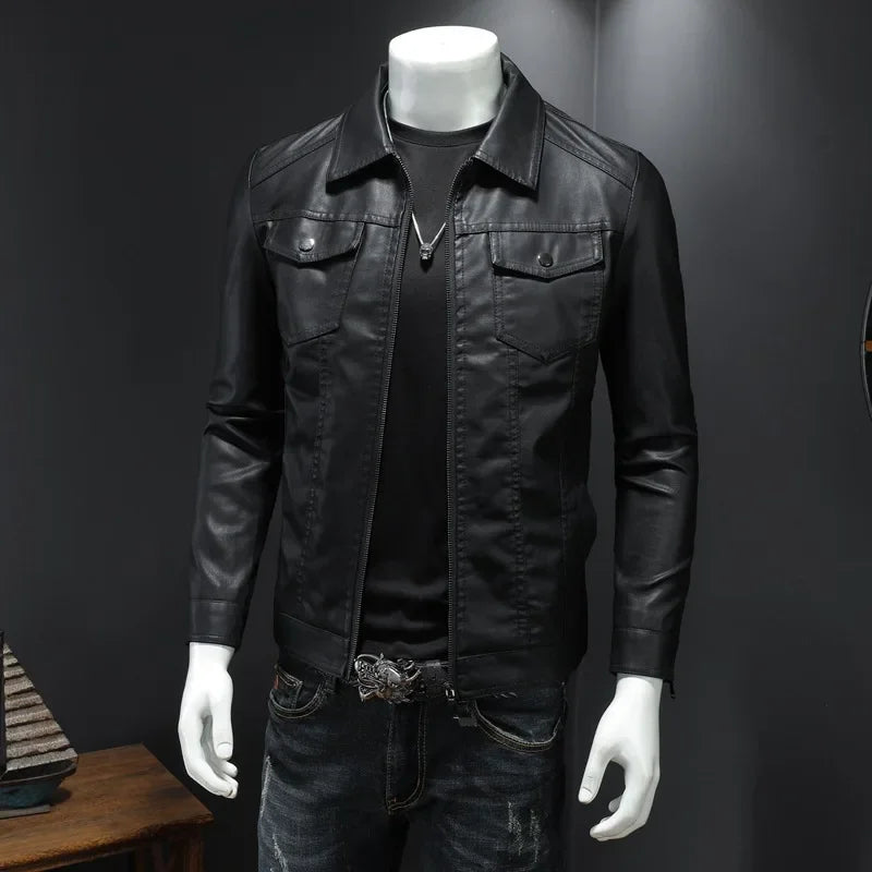 New 2025 Men's Leather Jacket Oversized Slim Motorcycle Biker Suit Autumn/Winter Thickened PU Leathers Waterproof Coat Man