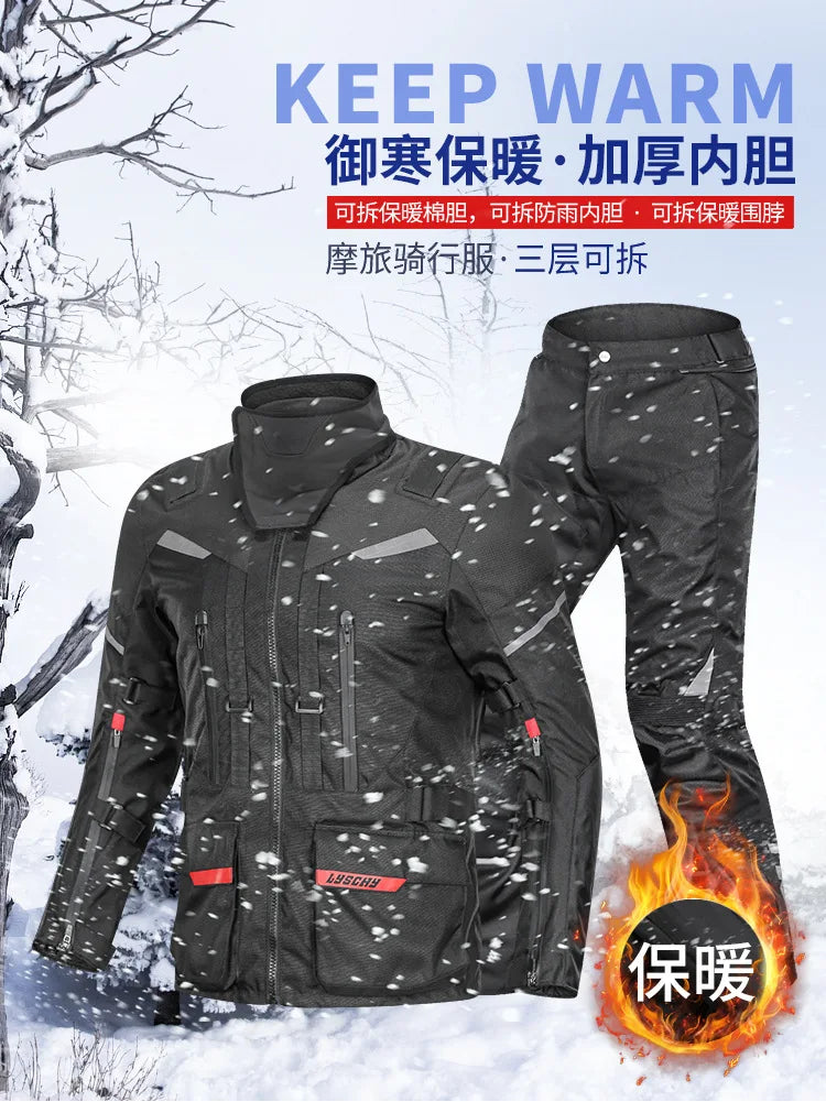 LYSCHY Motorcycle Riding Suit Rally Kit Large Size Drop-proof Waterproof Motorbike Travel Men Four Season Blouson Moto Homme