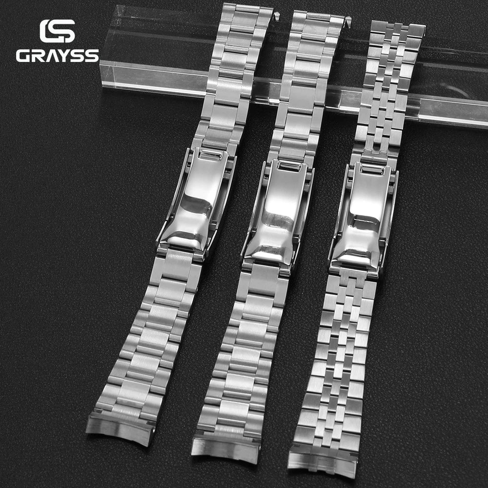 GRAYSS 20MM Width Presidential Solid 316L Bracelet Stainless Steel Glide Lock Clasp Wristband for Sub NH34 NH35 Watch Case
