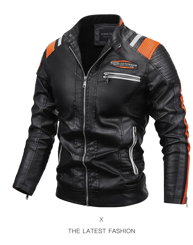 Motorcycle Commuting Racing Suit Men's Outdoor Cycling Coat 2025 Autumn European American Tough Guy Stand Collar Leather Jacket