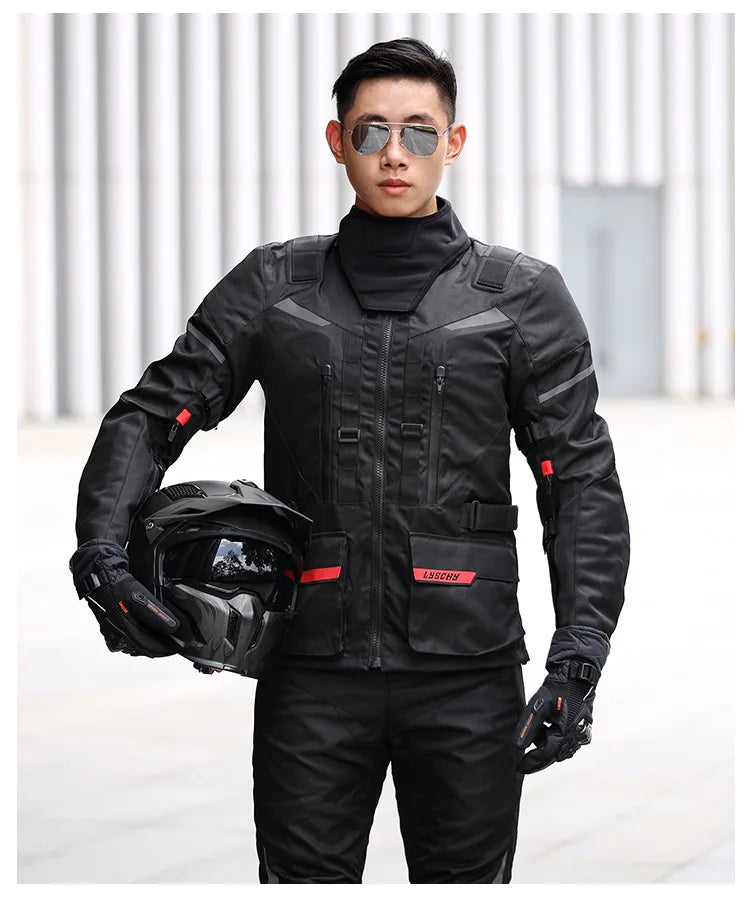 LYSCHY Motorcycle Riding Suit Rally Kit Large Size Drop-proof Waterproof Motorbike Travel Men Four Season Blouson Moto Homme