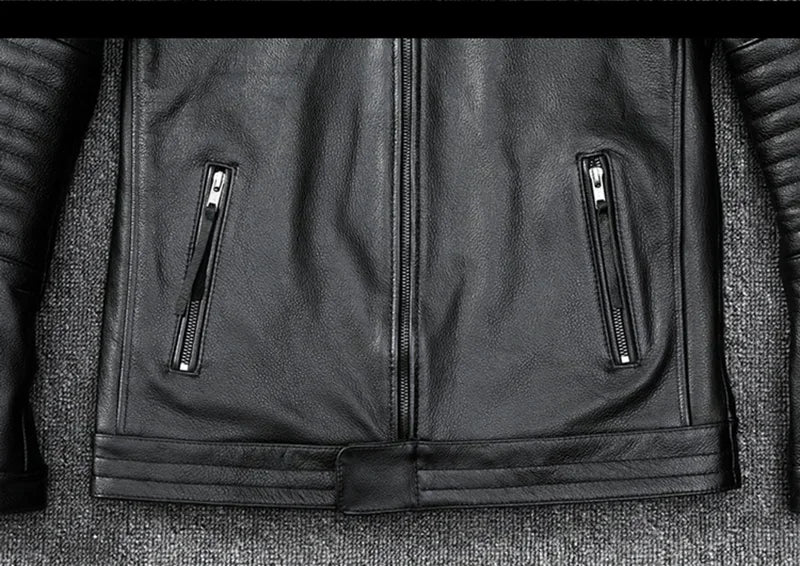 Motorcycle for Men Biker Style Mixed Spinning Slim Cowhide Coat Men  Jackets