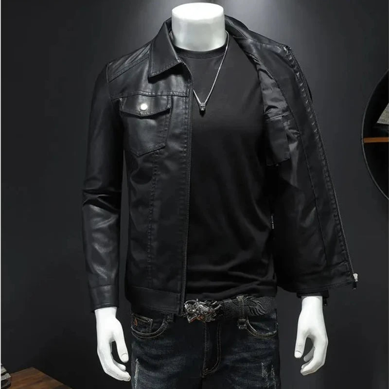 New 2025 Men's Leather Jacket Oversized Slim Motorcycle Biker Suit Autumn/Winter Thickened PU Leathers Waterproof Coat Man