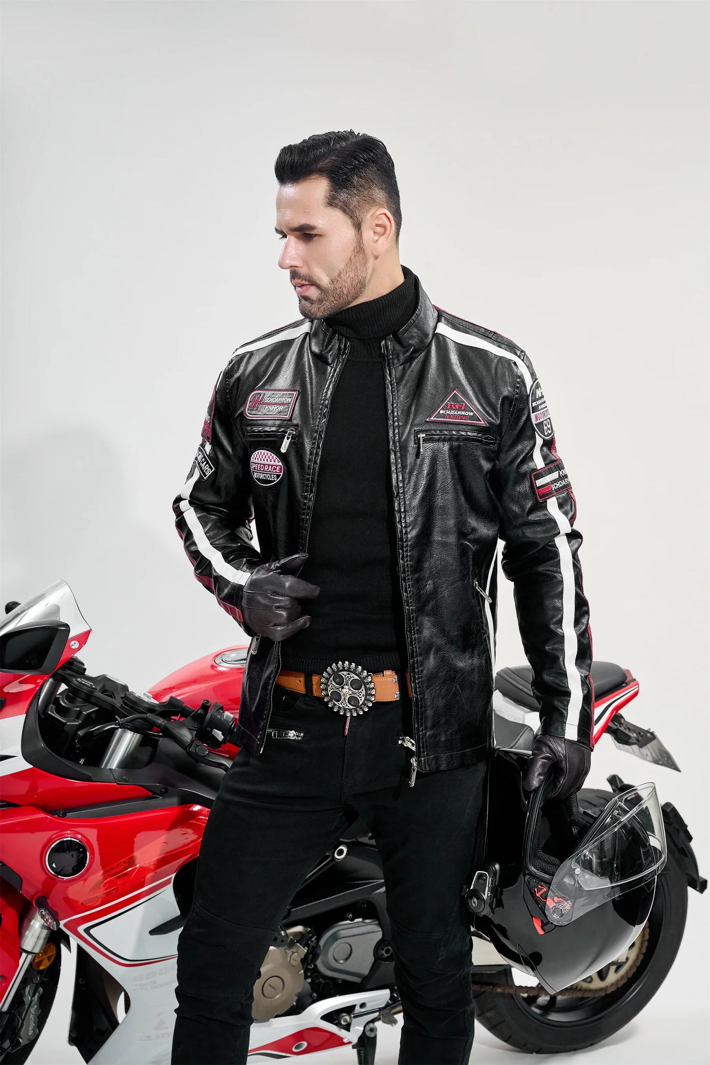 Men's motorcycle racing suit PU leather label color jacket