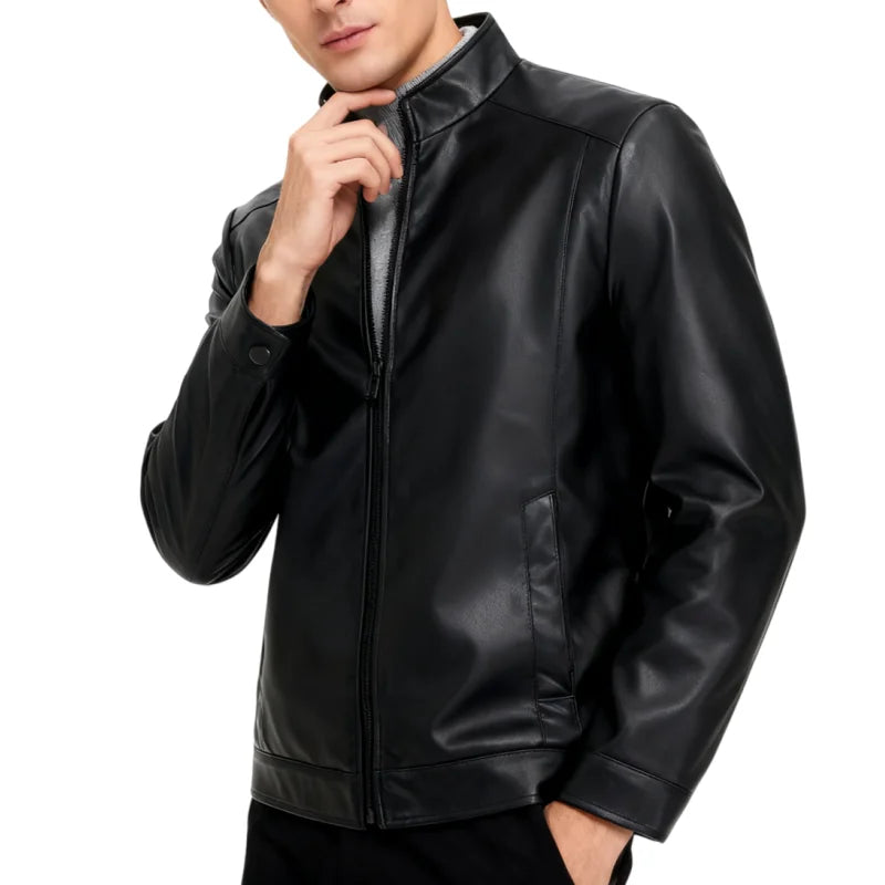 Outdoor Cycling Leather Jacket Warm Windproof Autumn Winter Stand-up Collar Cardigan Long-sleeved Jacket Fitted Motorcycle Suit