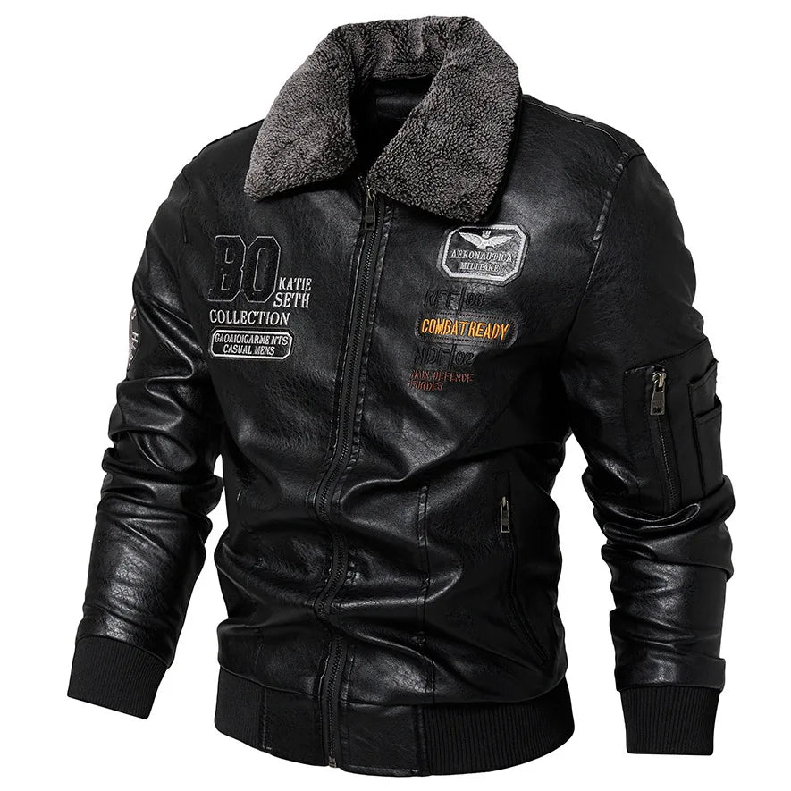 Men's Plus Size New PU Motorcycle Suit with Fleece Leather Jackets for Men Clothing