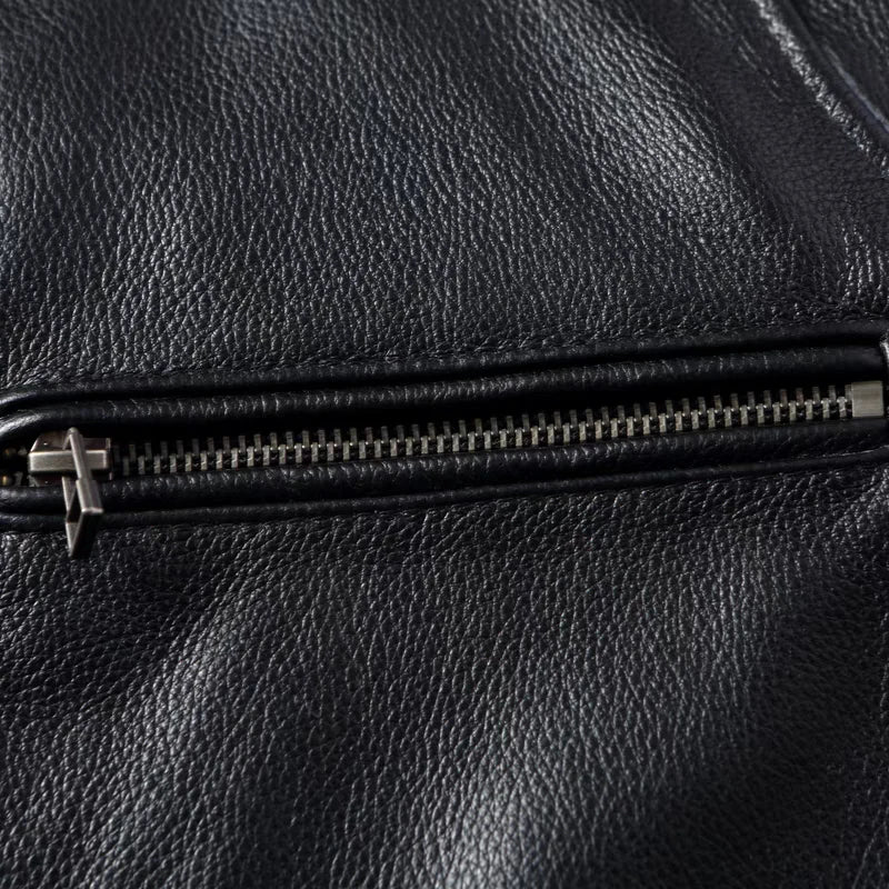 Pure Top Layer Cowhide Motorcycle Suit Leather Jacket Men's Cycling Jacket Slim Fit Stand Collar Short Black Jacket