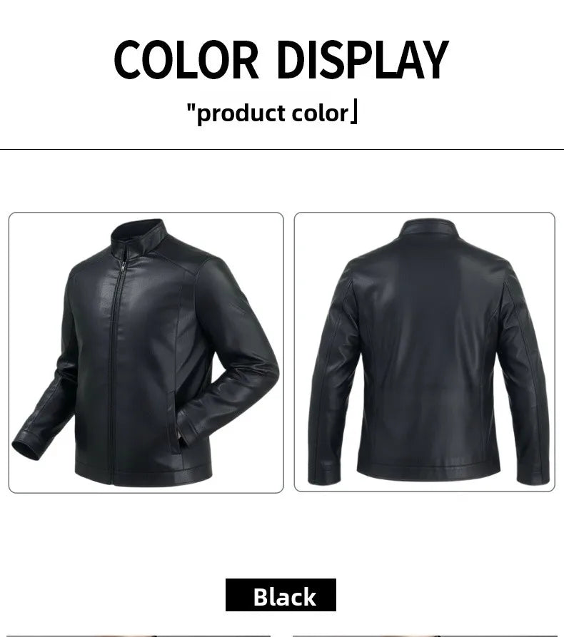 Outdoor Cycling Leather Jacket Warm Windproof Autumn Winter Stand-up Collar Cardigan Long-sleeved Jacket Fitted Motorcycle Suit