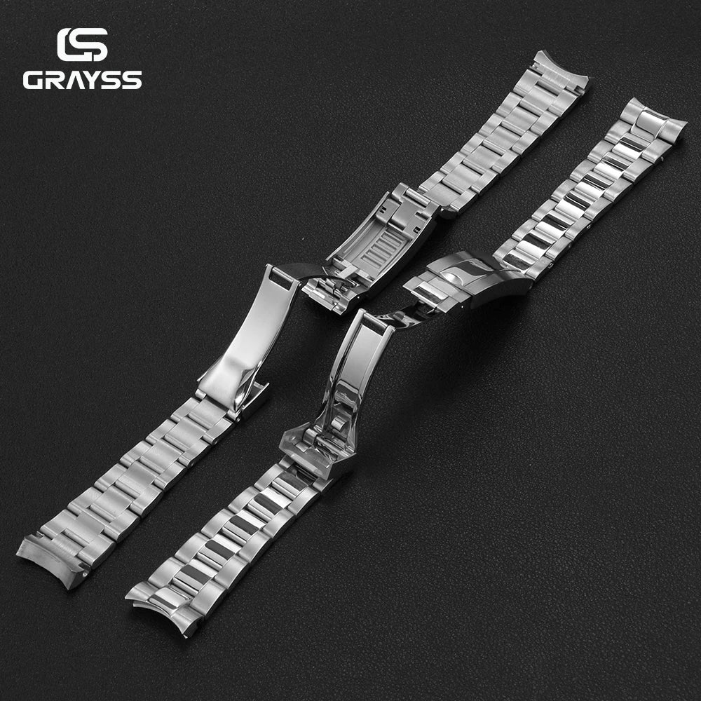 GRAYSS 20MM Width Presidential Solid 316L Bracelet Stainless Steel Glide Lock Clasp Wristband for Sub NH34 NH35 Watch Case