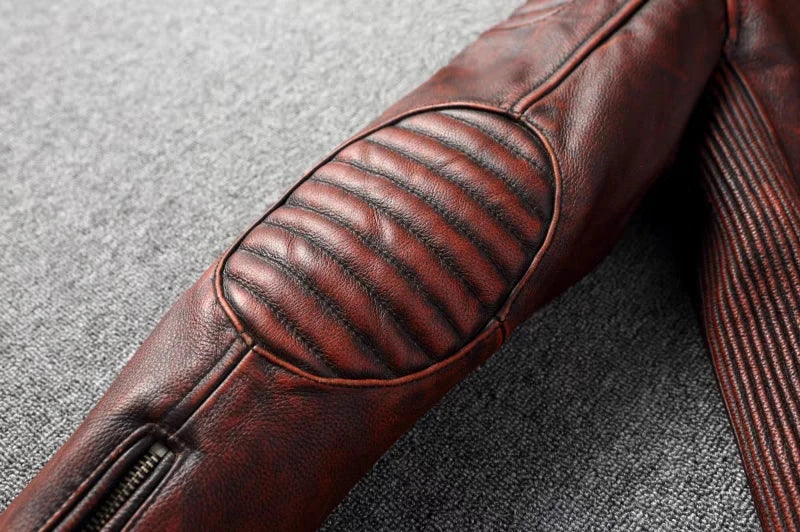 Pure Top Layer Cowhide Motorcycle Suit Leather Jacket Men's Cycling Jacket Slim Fit Stand Collar Short Black Jacket