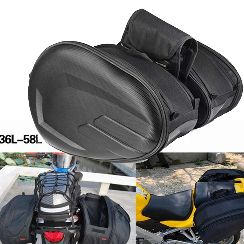 Black 36-58L Motorcycle Saddlebags Waterproof Scooter Tail Luggage Suitcase Saddle Bag Motorbike Side Helmet Riding Travel Bags