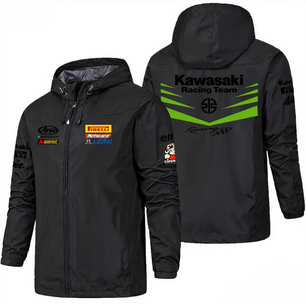 Kawasaki motorcycle assault suit windproof riding suit factory team jacket hooded motorcycle racing suit jacket