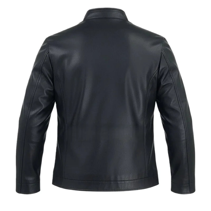 Outdoor Cycling Leather Jacket Warm Windproof Autumn Winter Stand-up Collar Cardigan Long-sleeved Jacket Fitted Motorcycle Suit