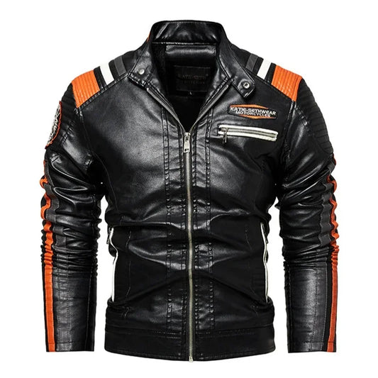 Motorcycle Commuting Racing Suit Men's Outdoor Cycling Coat 2025 Autumn European American Tough Guy Stand Collar Leather Jacket