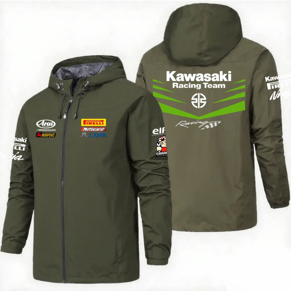Kawasaki motorcycle assault suit windproof riding suit factory team jacket hooded motorcycle racing suit jacket