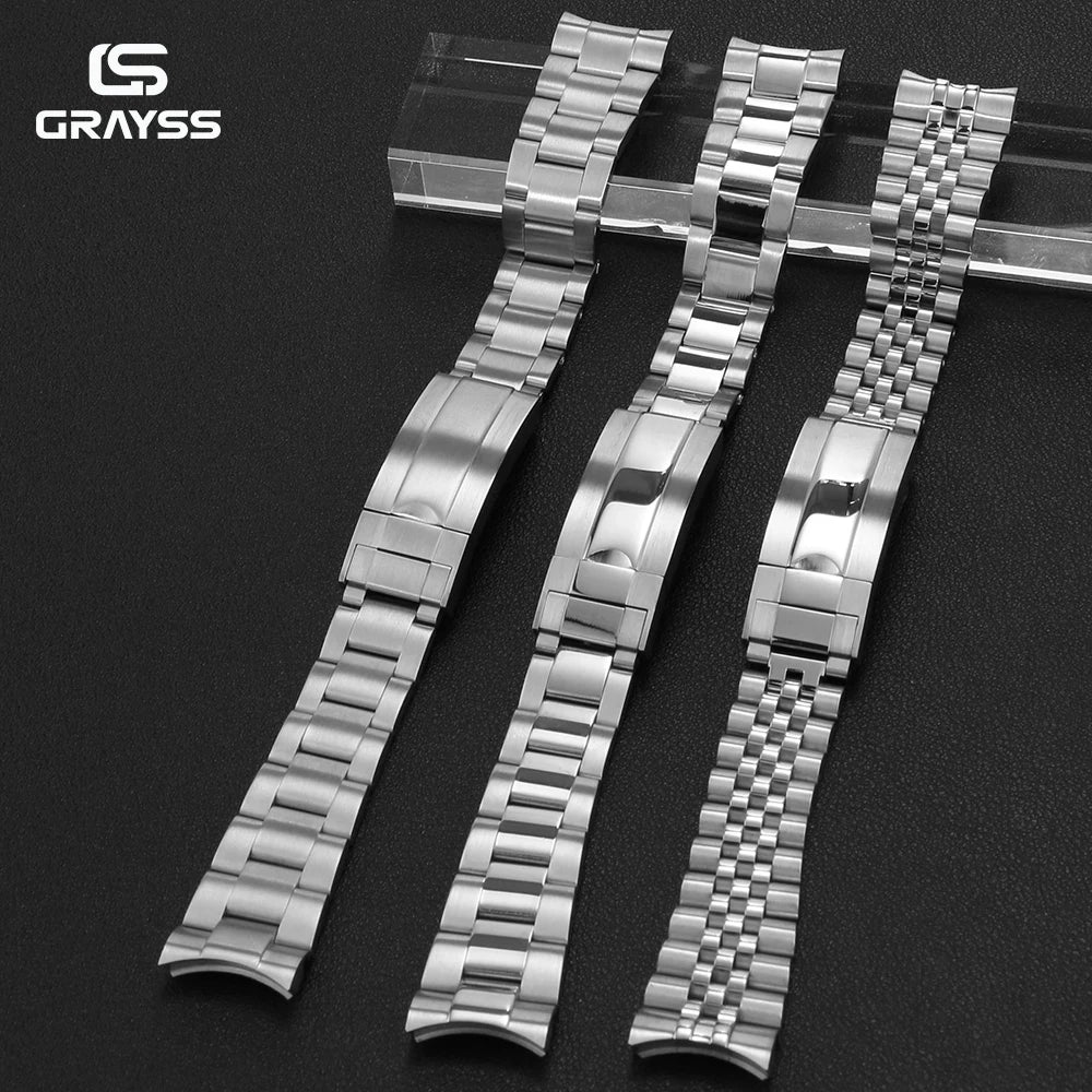 GRAYSS 20MM Width Presidential Solid 316L Bracelet Stainless Steel Glide Lock Clasp Wristband for Sub NH34 NH35 Watch Case