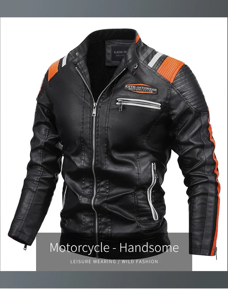 Motorcycle Commuting Racing Suit Men's Outdoor Cycling Coat 2025 Autumn European American Tough Guy Stand Collar Leather Jacket