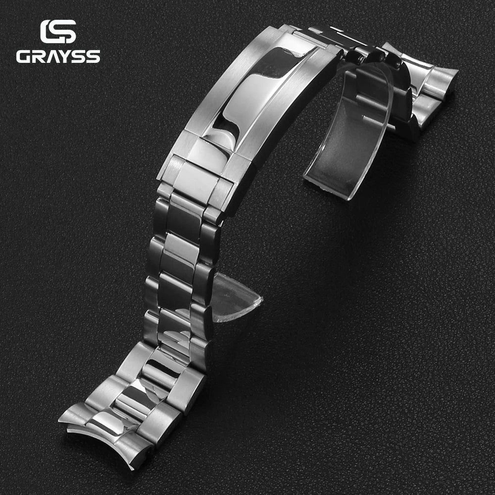 GRAYSS 20MM Width Presidential Solid 316L Bracelet Stainless Steel Glide Lock Clasp Wristband for Sub NH34 NH35 Watch Case