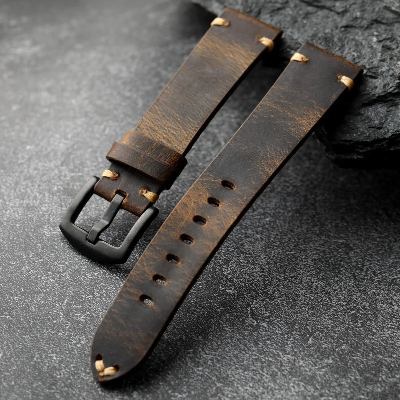 Handmade vintage men's leather strap, 18 19 20 21 22MM brown black soft strap, suitable for mechanical antique sports watches