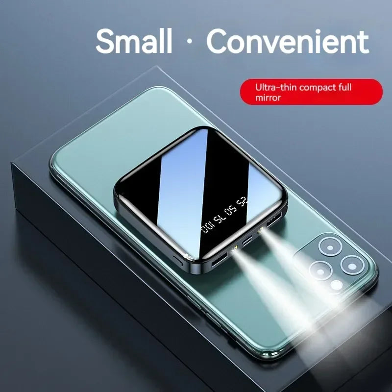 Mini 500000mAh Power Bank Portable Charger Mirror Screen LED Digital Powerbank External Battery for iPhone Huawei