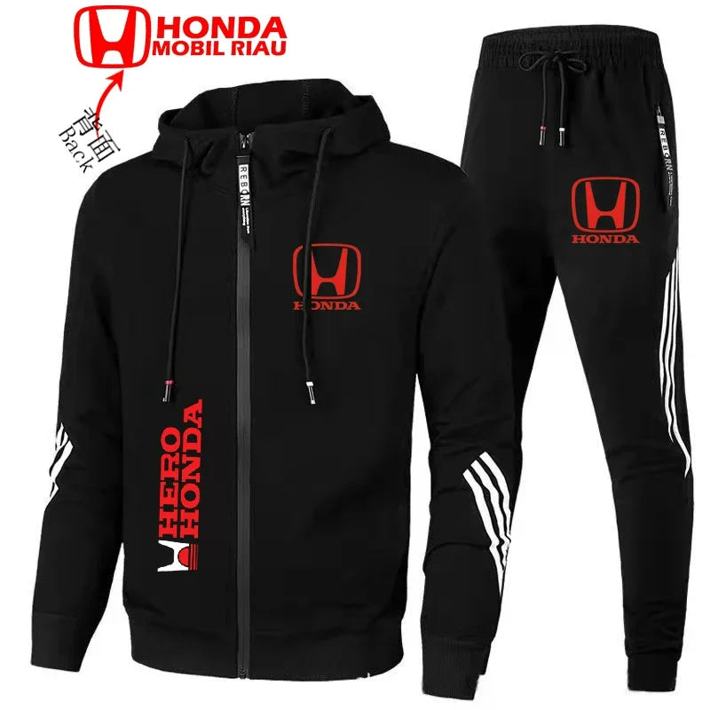 Honda Logo Print Motorcycle Riding Suit Men's Suit Honda Car Logo Racing Suit Zipper Work Jacket Trousers Two-piece Suit