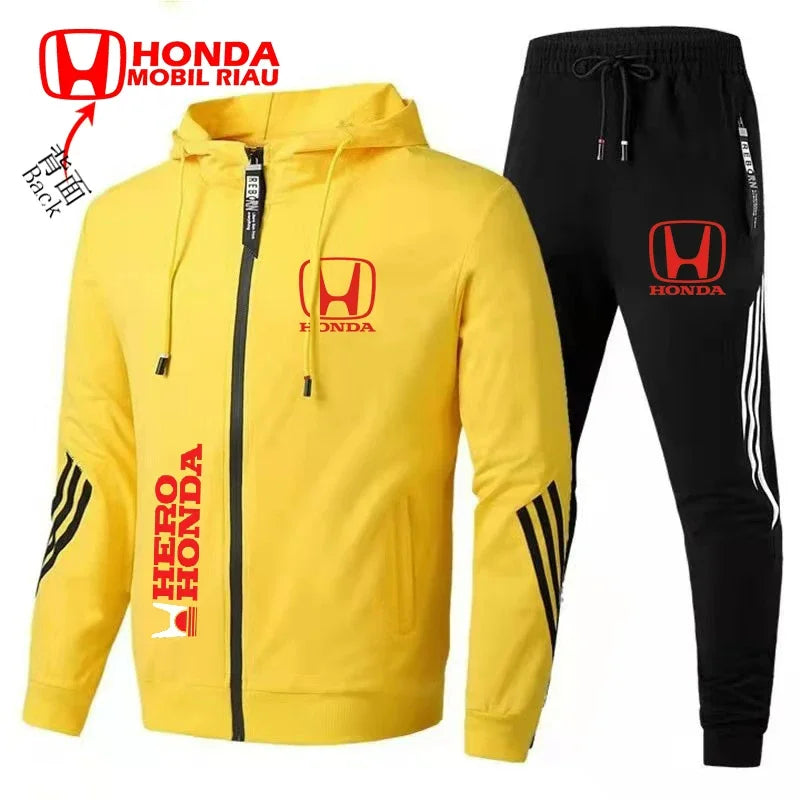 Honda Logo Print Motorcycle Riding Suit Men's Suit Honda Car Logo Racing Suit Zipper Work Jacket Trousers Two-piece Suit