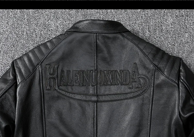 Motorcycle for Men Biker Style Mixed Spinning Slim Cowhide Coat Men  Jackets