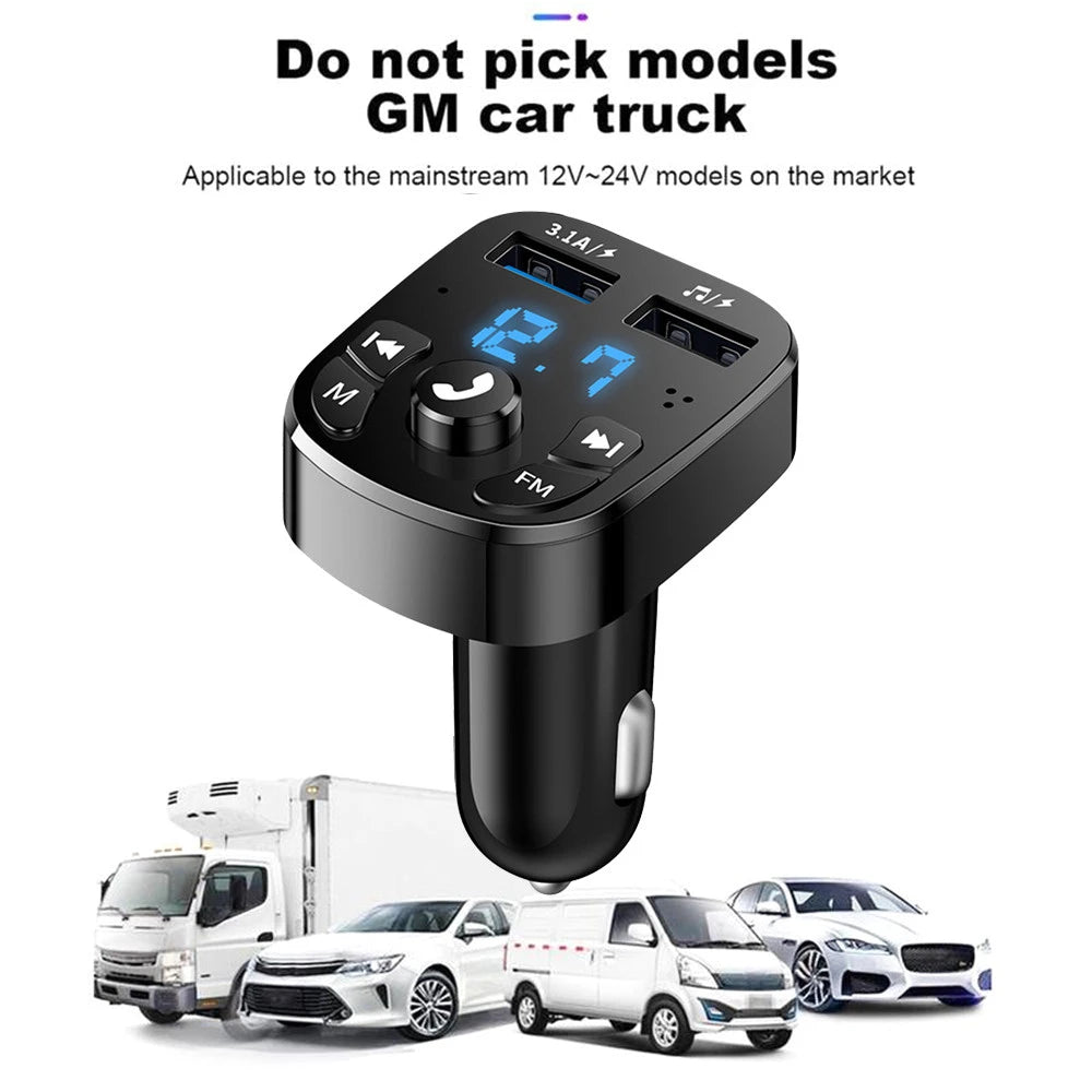 Car Fm Transmitter Bluetooth 5.0 Aux Handsfree Wireless Car Kit Dual Usb Car Charger Auto Radio Fm Modulator Mp3 Player Adapter