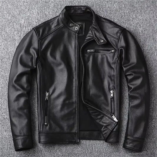 Men's Leather Motorcycle Jacket, Stylish & Sharp Fit, Rugged Biker Design, Free Shipping, Cool & Bold Look for Riders