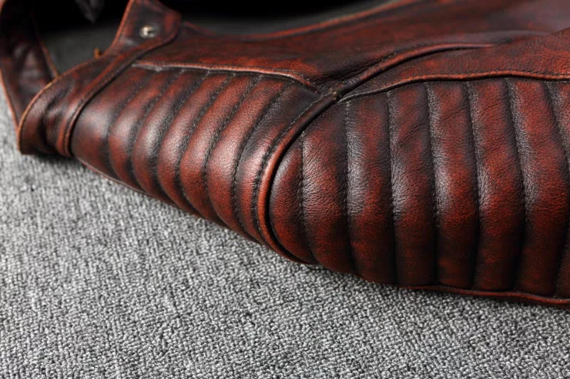 Pure Top Layer Cowhide Motorcycle Suit Leather Jacket Men's Cycling Jacket Slim Fit Stand Collar Short Black Jacket